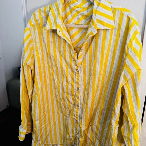 AERIE Good Day Yellow Striped Button Down Shirt. NWT - Picture 4 of 6